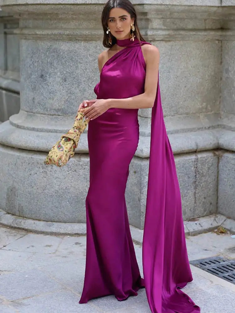Luxury Halter Satin Maxi Dress