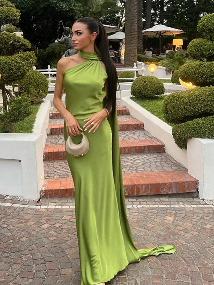 Luxury Halter Satin Maxi Dress