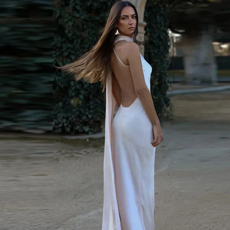 Luxury Halter Satin Maxi Dress
