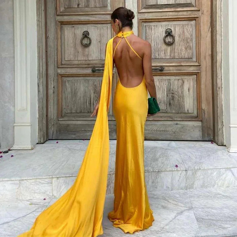 Luxury Halter Satin Maxi Dress