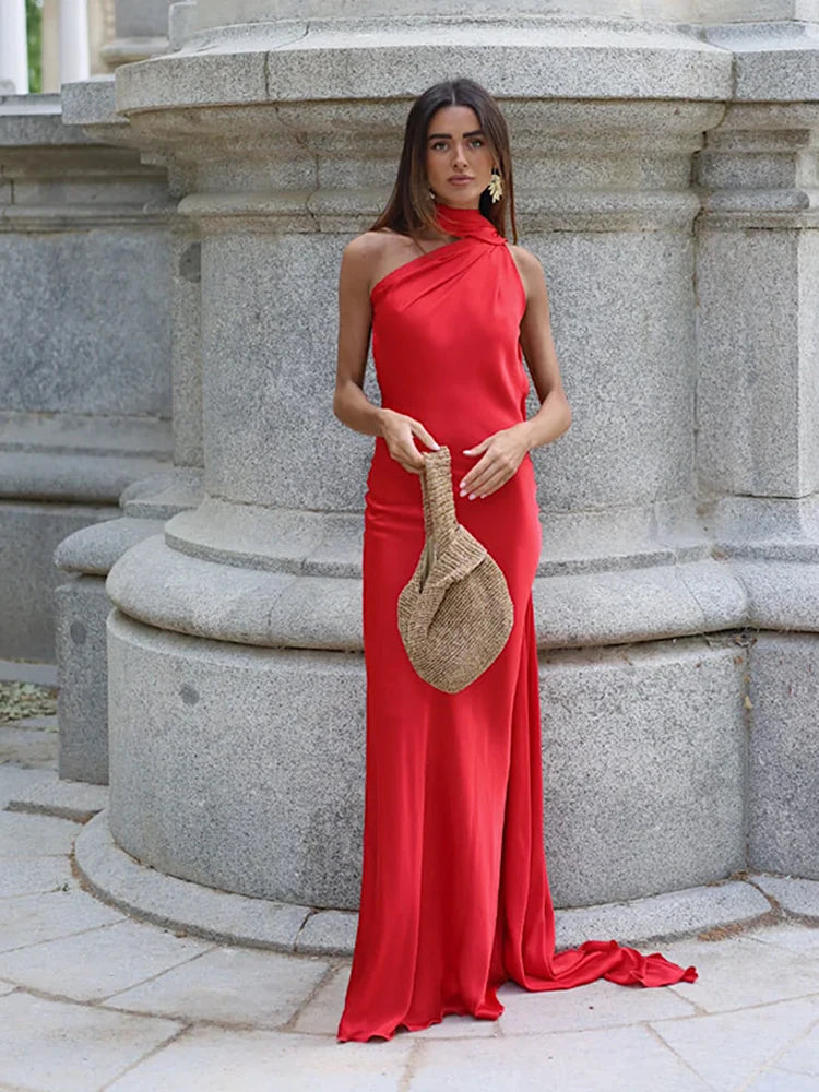 Luxury Halter Satin Maxi Dress