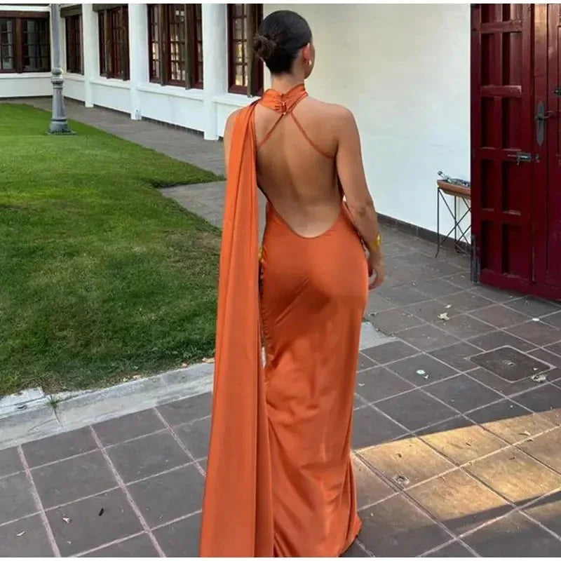 Luxury Halter Satin Maxi Dress