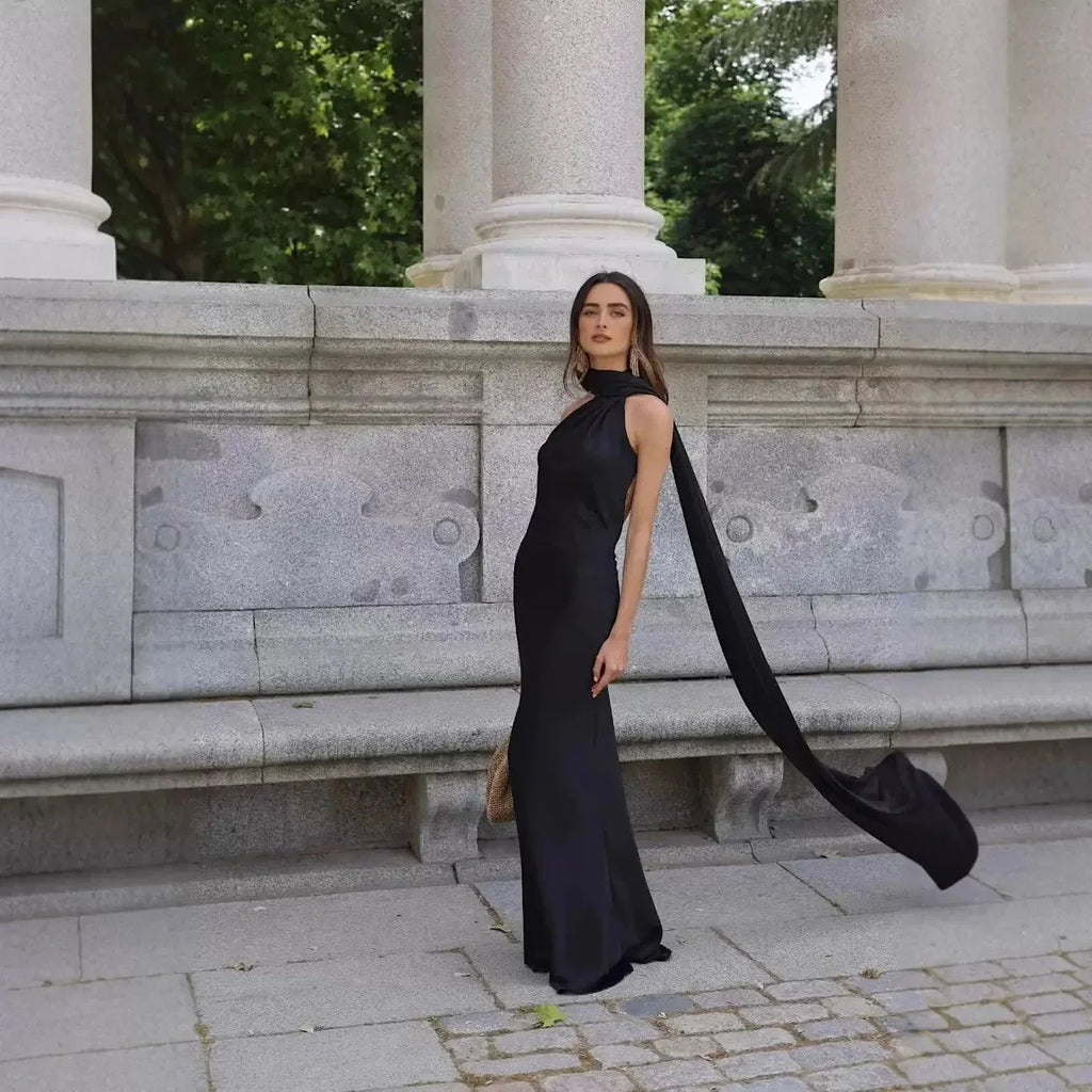 Luxury Halter Satin Maxi Dress