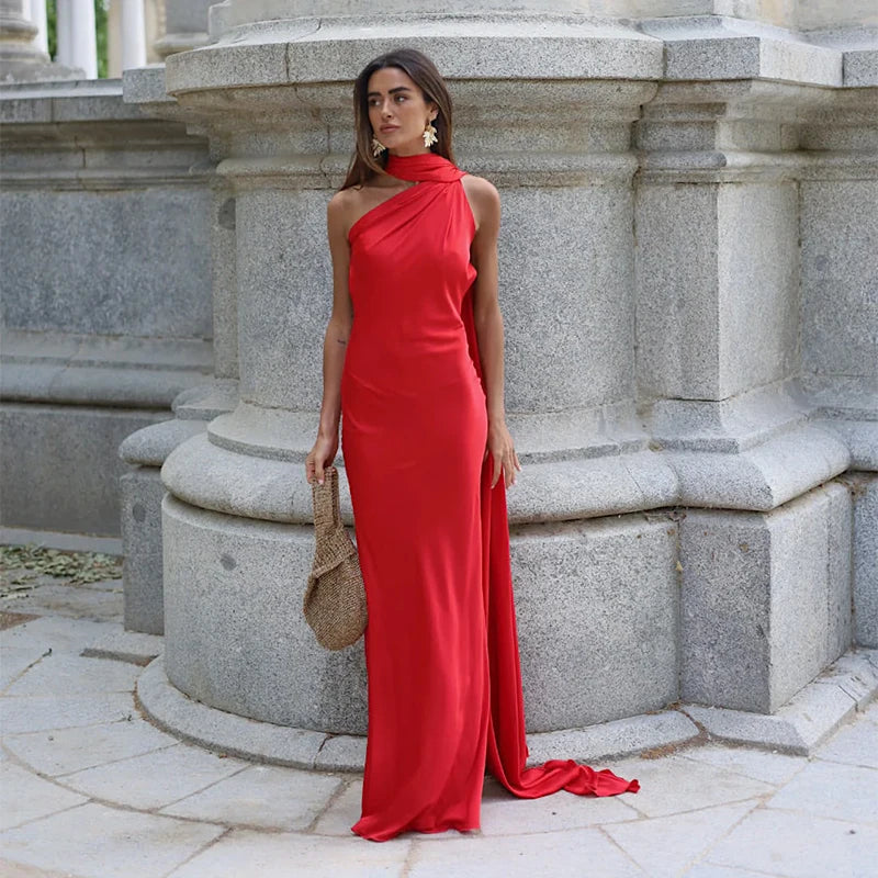 Luxury Halter Satin Maxi Dress