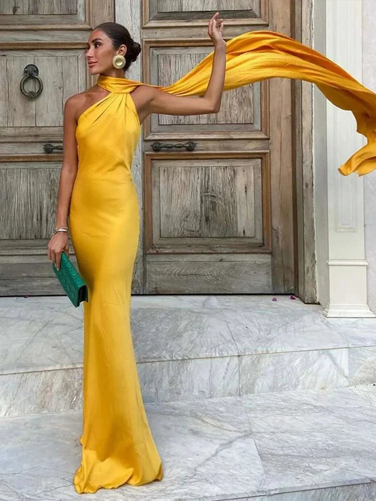 Luxury Halter Satin Maxi Dress