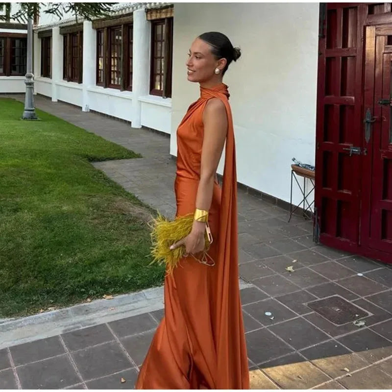 Luxury Halter Satin Maxi Dress