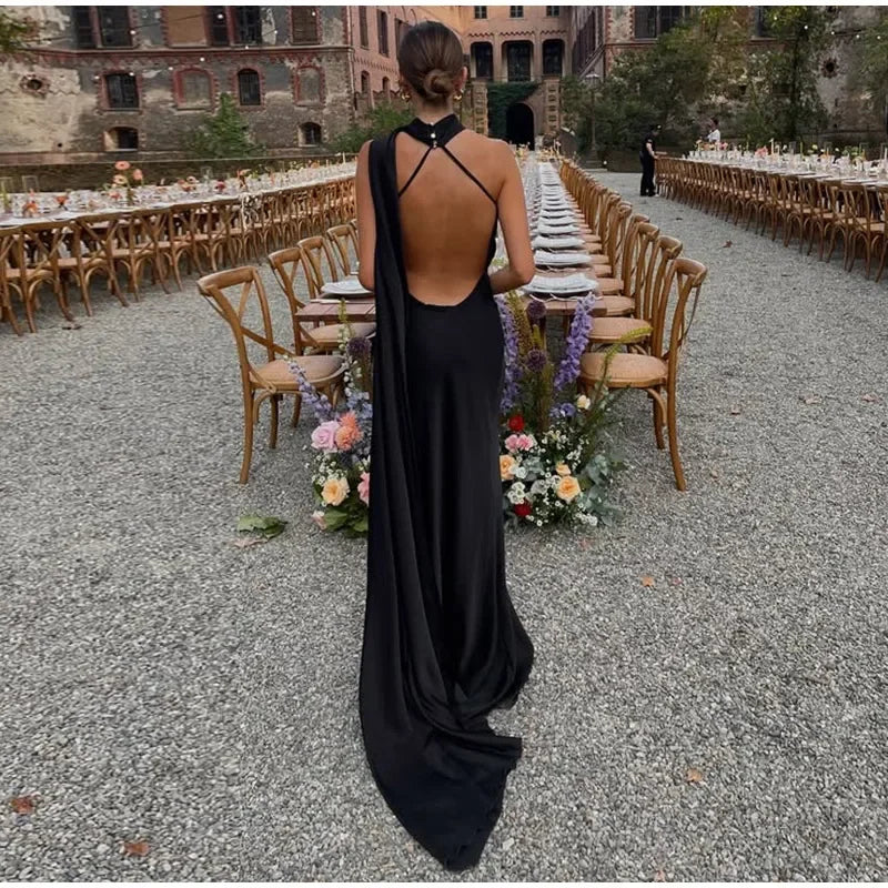 Luxury Halter Satin Maxi Dress