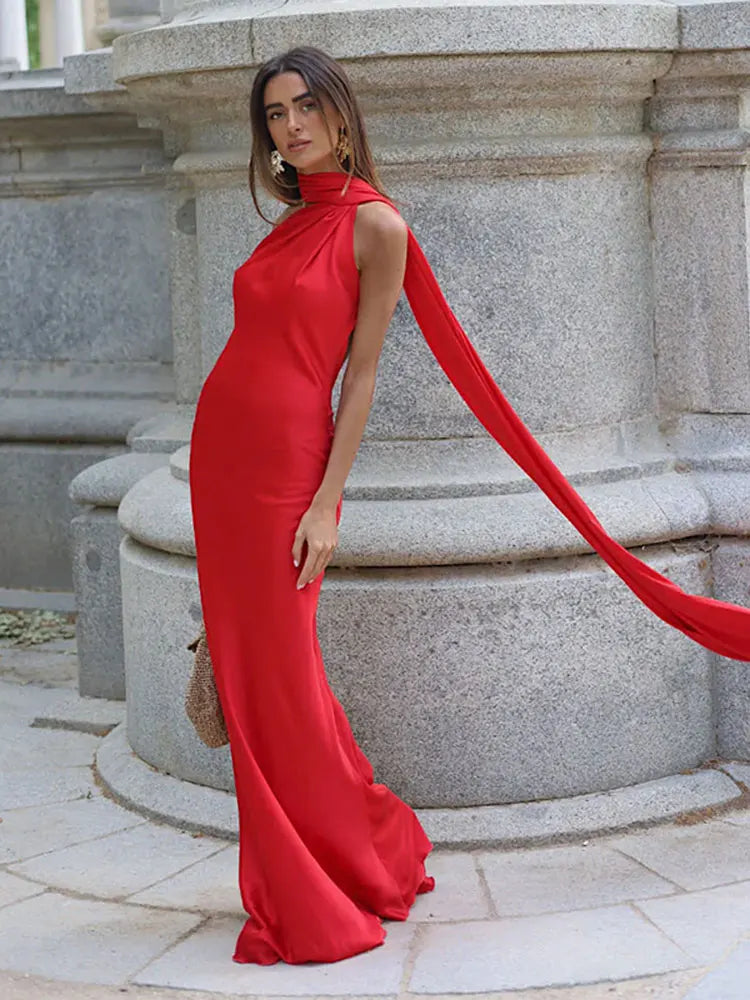 Luxury Halter Satin Maxi Dress