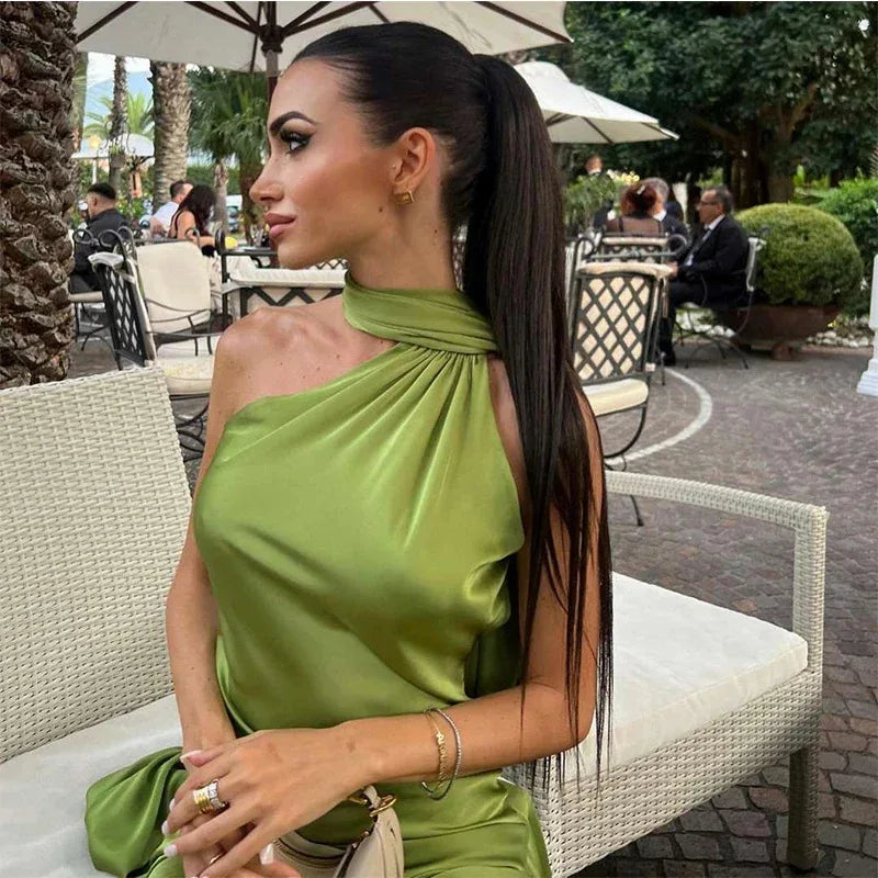 Luxury Halter Satin Maxi Dress