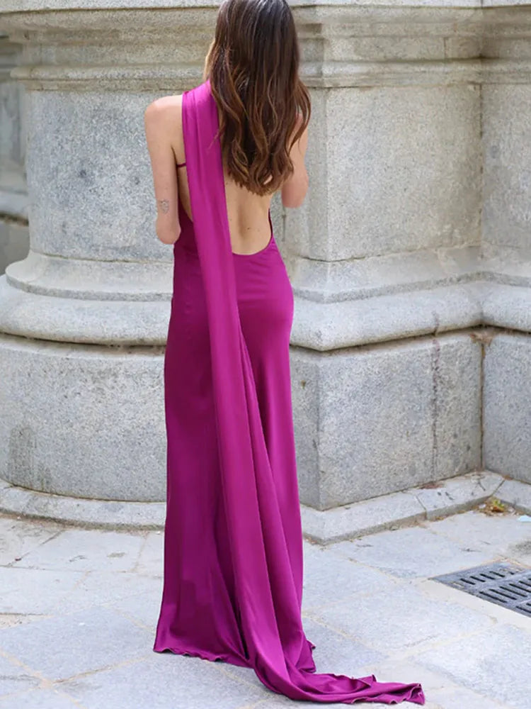 Luxury Halter Satin Maxi Dress